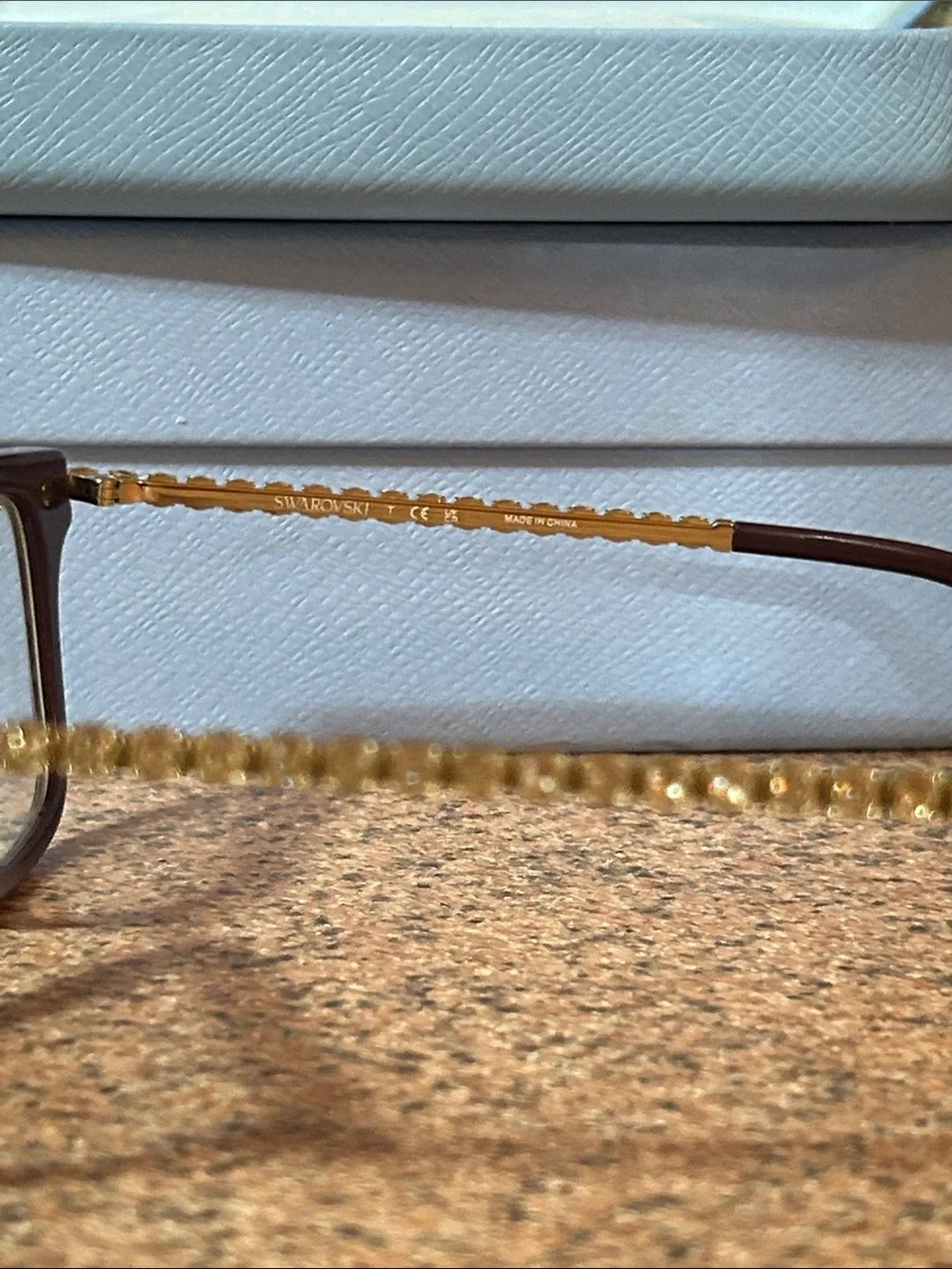 Swarovski Deep Burgundy and Gold Women's Eyeglasses with Crystal Detail